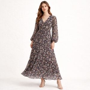 NWT ASTR The Label Black Floral Maxi Dress Tie Neck Long Sleeve Romantic Boho M